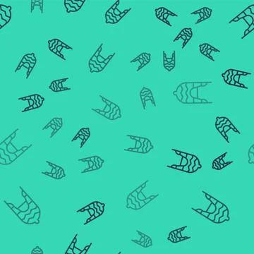 Black line Winter hat icon isolated seamless pattern on green background. Vector Stock Illustration