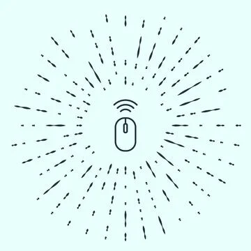 Black line Wireless computer mouse system icon isolated on grey background Stock Illustration