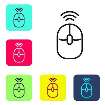 Black line Wireless computer mouse icon isolated on white background. Optical Stock Illustration