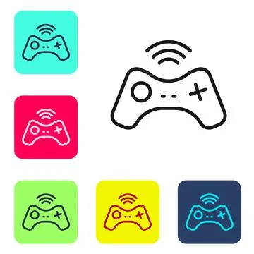 Black line Wireless gamepad icon isolated on white background. Game control.. Stock Illustration