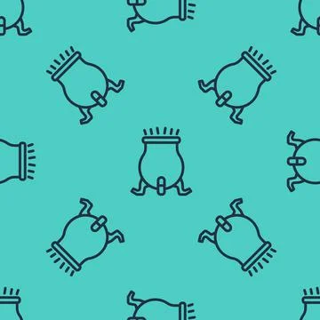 Black line Witch cauldron icon isolated seamless pattern on green background Stock Illustration
