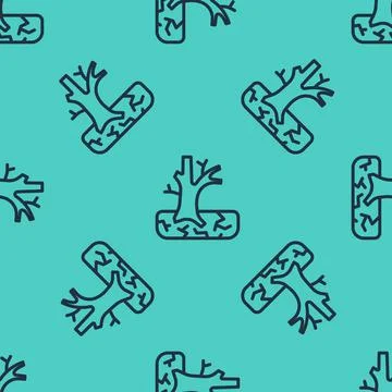 Black line Withered tree icon isolated seamless pattern on green background Illustrazione stock