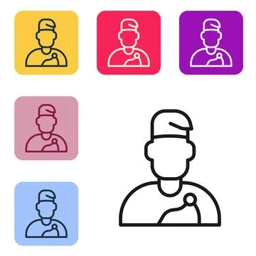 Black line Wizard warlock icon isolated on white background. Set icons in color Stock Illustration