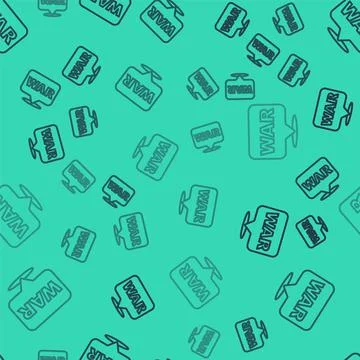 Black line The word war icon isolated seamless pattern on green background Stock Illustration