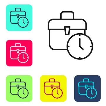 Black line Work time icon isolated on white background. Office worker. Working Illustrazione stock