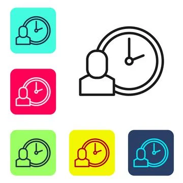 Black line Work time icon isolated on white background. Office worker. Working Illustrazione stock