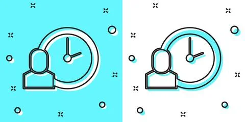 Black line Work time icon isolated on green and white background. Office worker Stock Illustration