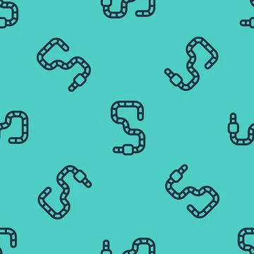 Black line Worm icon isolated seamless pattern on green background. Fishing Illustrazione stock
