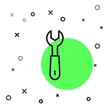 Black line Wrench spanner icon isolated on white background. Vector 스톡 일러스트