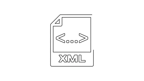 Black line XML file document. Download xml button icon isolated on white Stock Footage 160223116
