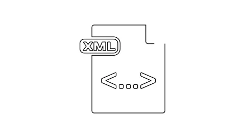 Black line XML file document. Download xml button icon isolated on white Stock Footage 160225894