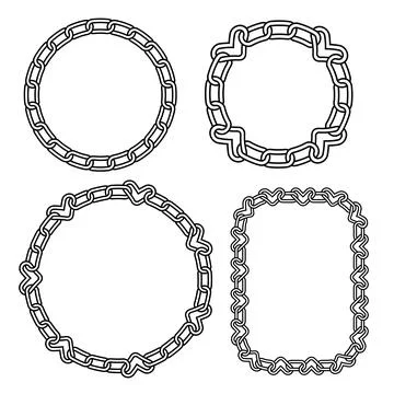 Black linear chain frame templates set. y2k heart chain links. 00s Velentines Stock Illustration