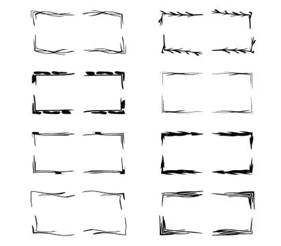Black linear grunge frames collection. Set of geometric rectangle empty borde Stock Illustration