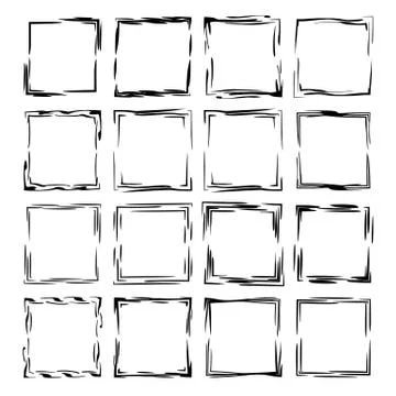 Black linear grunge frames collection. Set of geometric rectangle empty borde 스톡 일러스트
