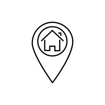 Black linear home location vector icon. GPS marker with home sign concept i.. Stock Illustration