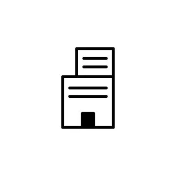 Black linear icon representation of a multi-story office building with pape.. Ilustración de archivo