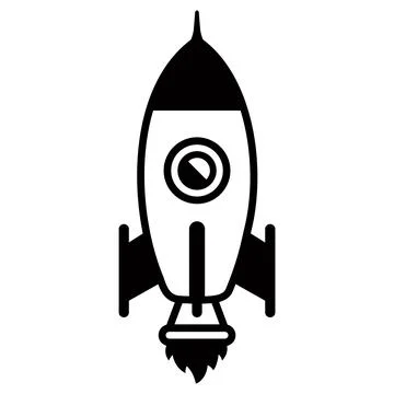 Black linear icon of a spaceship flying into space. Stock Illustration