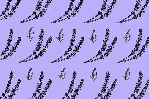 Black linear lavender pattern on purple background 스톡 일러스트
