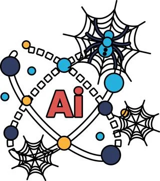 Black lines form abstract spiderwebs and circular nodes Stock Illustration