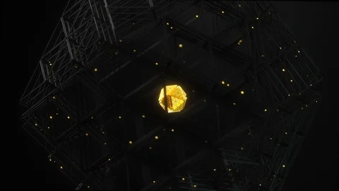 Black lines forming a sphere circle around a golden figure. Stock Footage 125602507