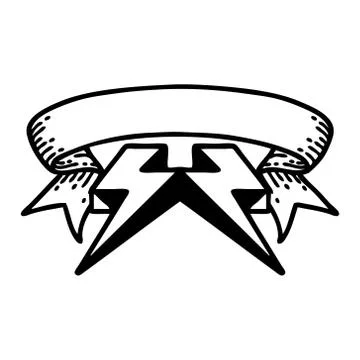 Black linework tattoo with banner of lightning  bolt Stock Illustration