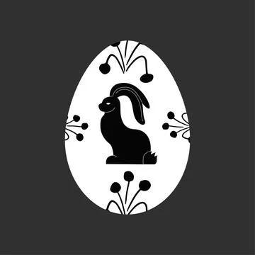 Black Linocut with Easter Bunny in egg shape Stock Illustration