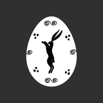 Black Linocut with Easter Bunny in egg shape Stock Illustration