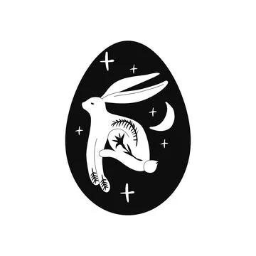 Black Linocut with Rabbit on Easter Egg Stock Illustration
