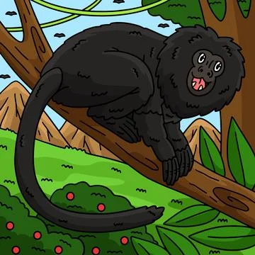 Black Lion Tamarin Monkey Colored Cartoon Stock Illustration