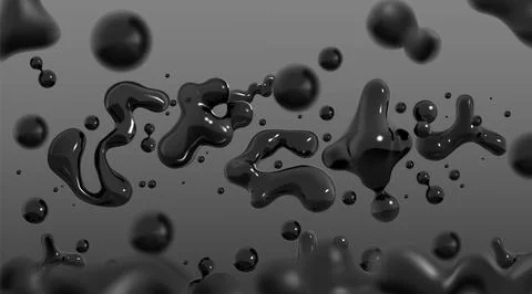 Black liquid background. Abstract fluid ink. Water drops. Oil bubbles. Plas.. 스톡 일러스트