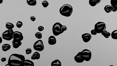 Black liquid blobs floating in zero gravity against smooth gray background. Stock Footage 337276097