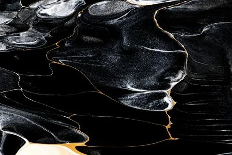 Black liquid marble background abstract flowing texture Stock Illustration