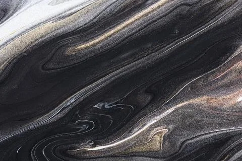 Black liquid marble background abstract flowing texture Stock Illustration