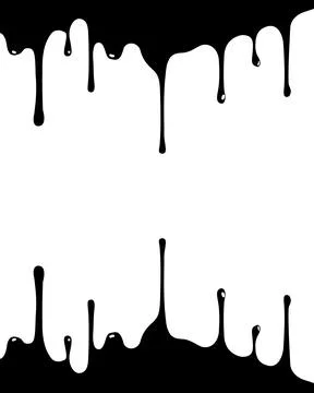 Black liquid paint dripping from top and bottom edges isolated on a white b.. Stock Illustration