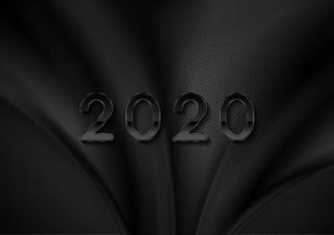 Black liquid waves and glossy 2020 New Year abstract vector background Illustrazione stock