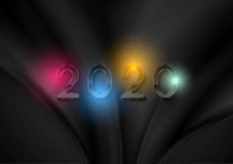 Black liquid waves and glossy 2020 New Year abstract vector background Illustrazione stock