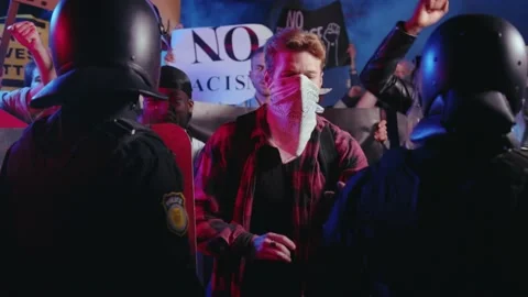 Black lives matter. Crowd of aggressive strong multi-racial people fighting and Stock Footage 133285260