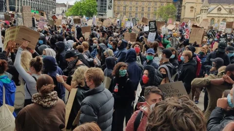 BLACK LIVES MATTER Crowds in the Thousands in London for Rally, 4K Stock Footage 132077932