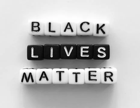 Black Lives Matter, message text with black and white cubes on a white backgr Stock Photos