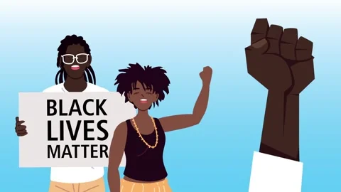 Black lives matter movement animation with women protesting and raised hand.. Stock Footage 333354810