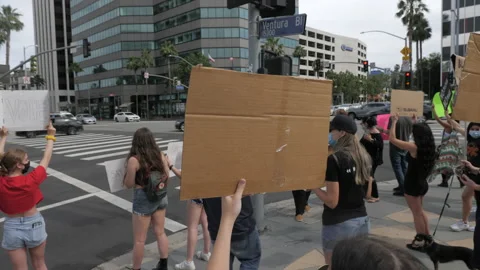 Black Lives Matter Protest For George Floyd - Los Angeles California  -06/2020 Stockbeeldmateriaal 131757967