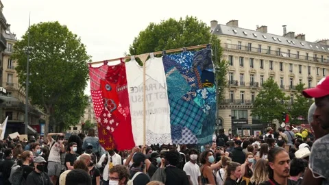 Black Lives Matter Protest on June 13, 2020 in Paris, France Stock Footage 132779291