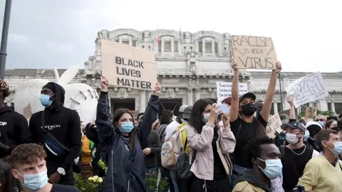 Black Lives Matter protest  in Milan, Italy following George Floyd's death Stock Footage