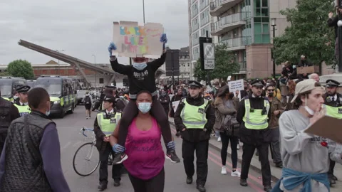 Black Lives Matter Protest (US Embassy, London) Stock Footage 136835925