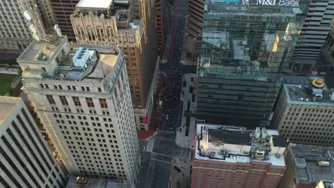 Black Lives Matter Protesting March in Downtown Baltimore Street, Drone Stock Footage 131953918