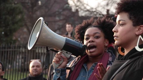 A Black Lives Matter Protestor Makes a Passionate Speech as Others Applaud Stock Footage