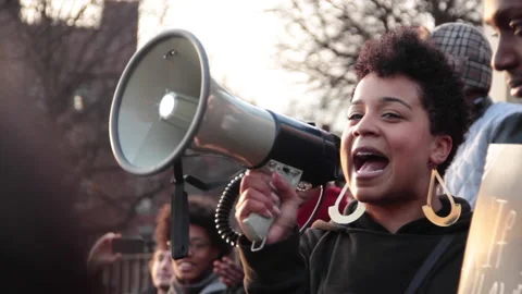 A Black Lives Matter Protestor Makes Speech as Fellow Protestors Applaud Stock Footage 146390896