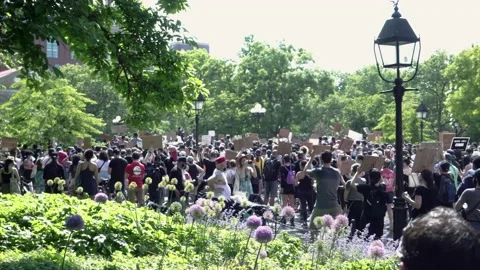 Black Lives Matter protestors crowd in Washington Square Park to protest NYC 库存影片 132091007