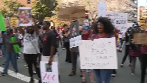 Black Lives Matters Protestor over Stephon Clark Cop Shooting Sacramento Stock Footage 88295314
