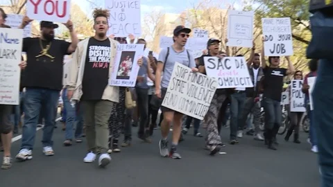 Black Lives Matters Protestor over Stephon Clark Cop Shooting Sacramento Stock Footage 88295606